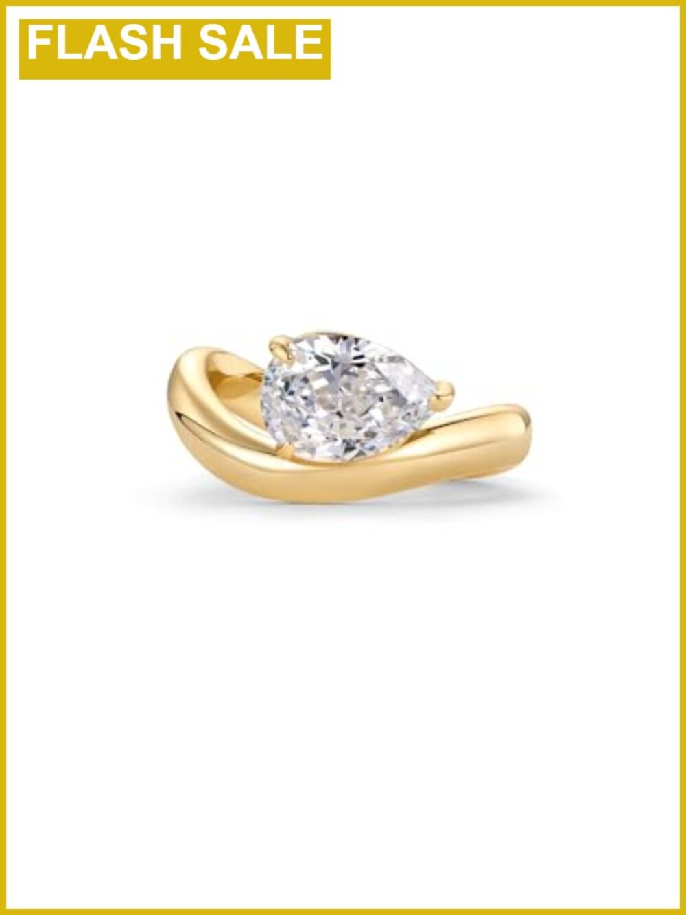 14K Gold Plated Wavy Engagement Ring Pear Cubic Zirconia Solitaire